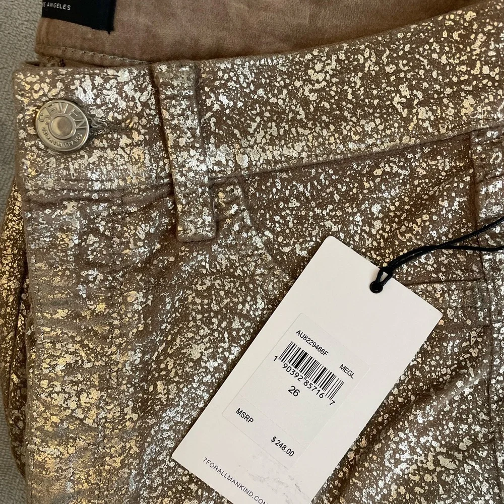 NWT 7 For All Mankind Gold Shimmer Textured Pants - Picture 8 of 8
